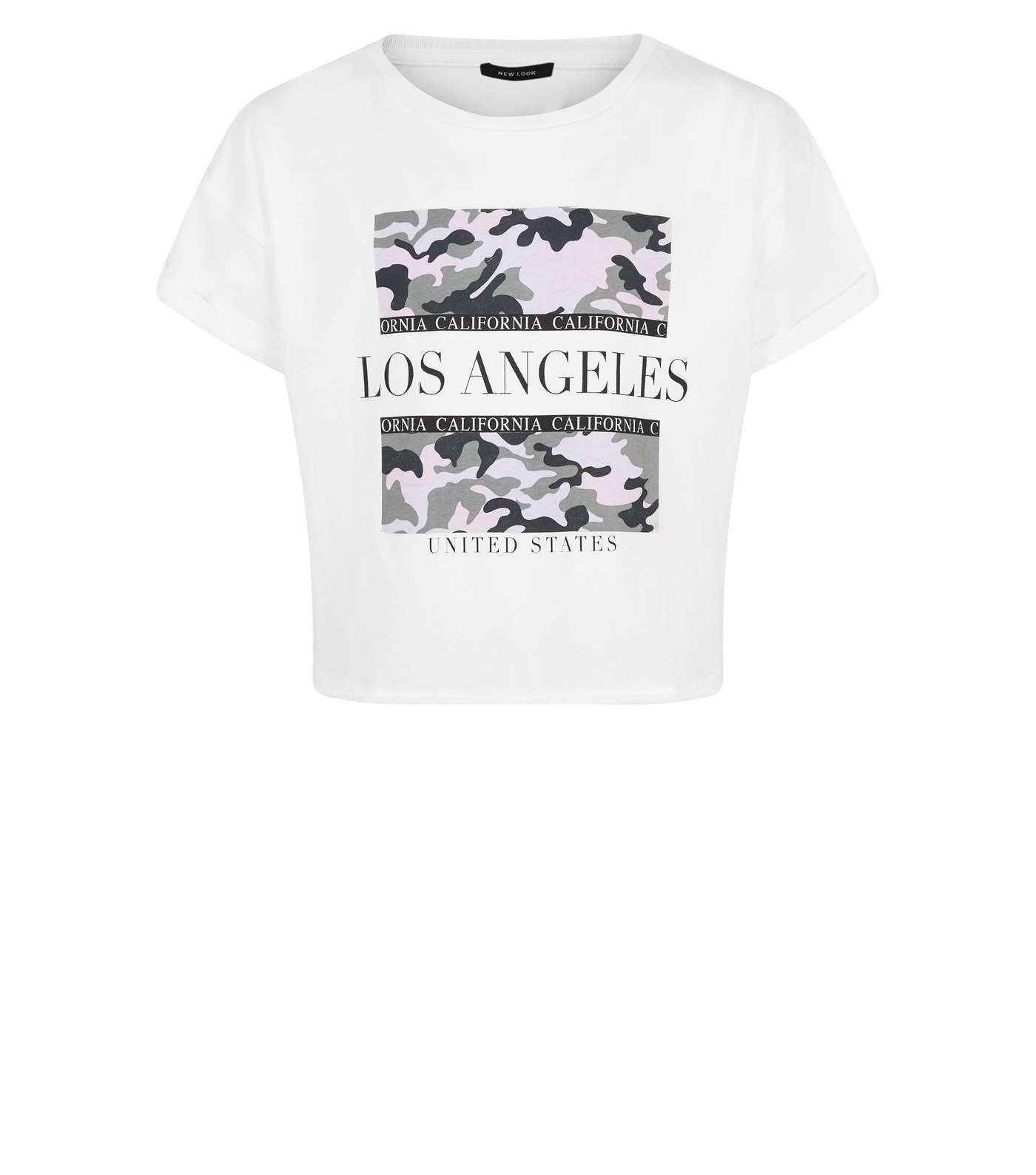 Girls White Camo Box Los Angeles Slogan T-Shirt Image 4