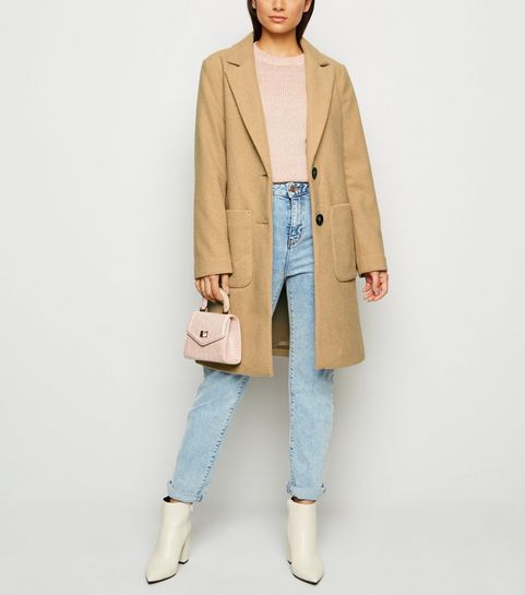 Petite – Hellbrauner, langer Mantel mit Reverskragen