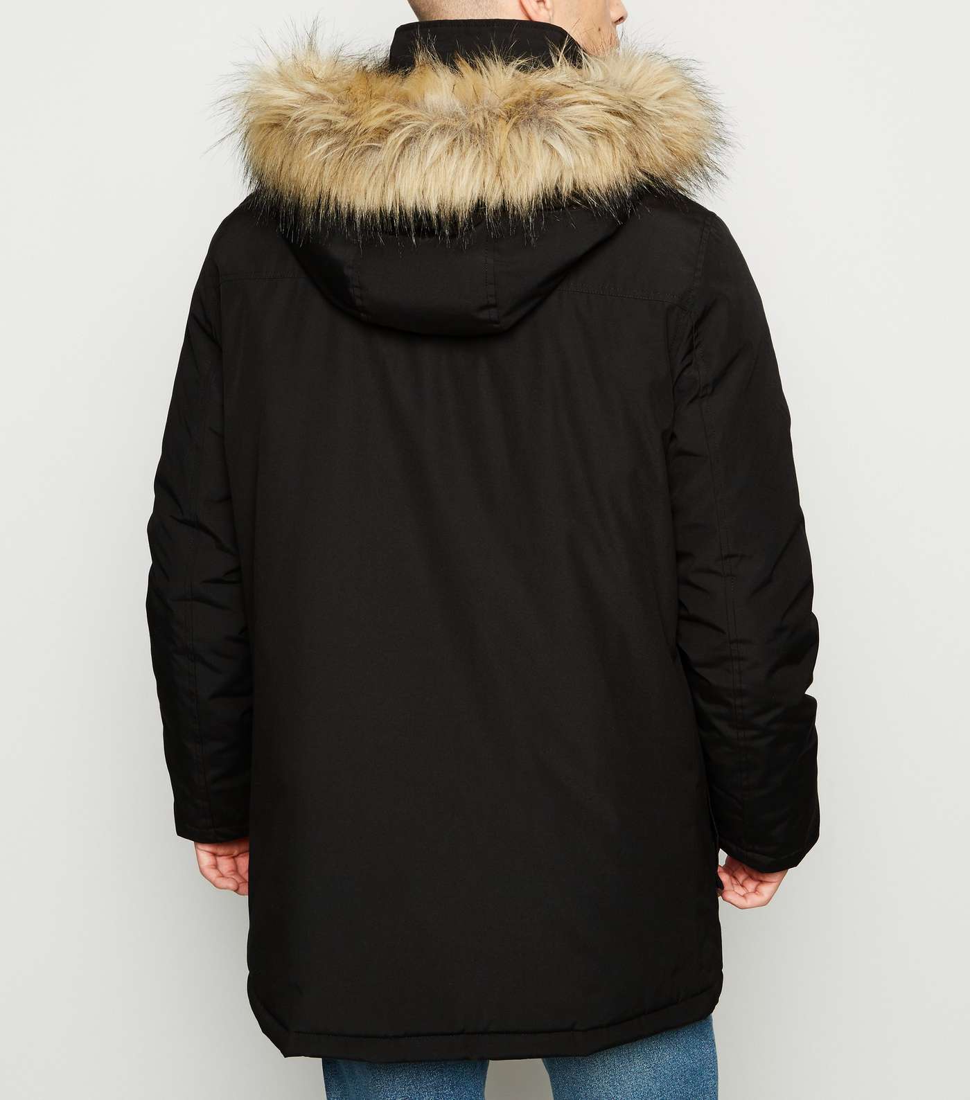 Black Hooded Faux Fur Trim Parka Coat Image 5
