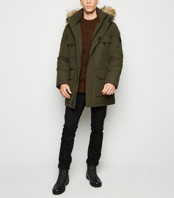 Image of Khaki Hooded Faux Fur Trim Parka Coat New Look
