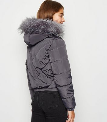 Girls Dark Grey Faux Fur Parka Coat | New Look Girls Dark Grey Faux Fur Parka Coat | New Look