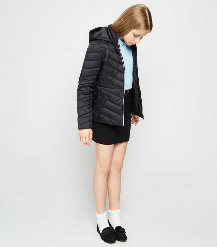 Girls Black Hooded Puffer Jacket