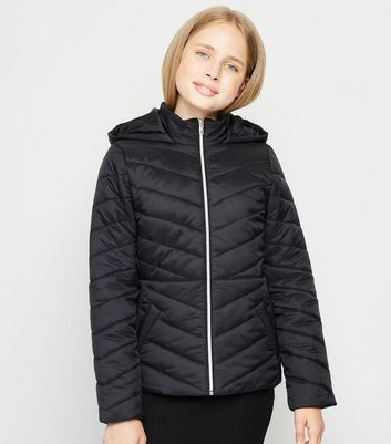 Girls Black Hooded Puffer Jacket New Look