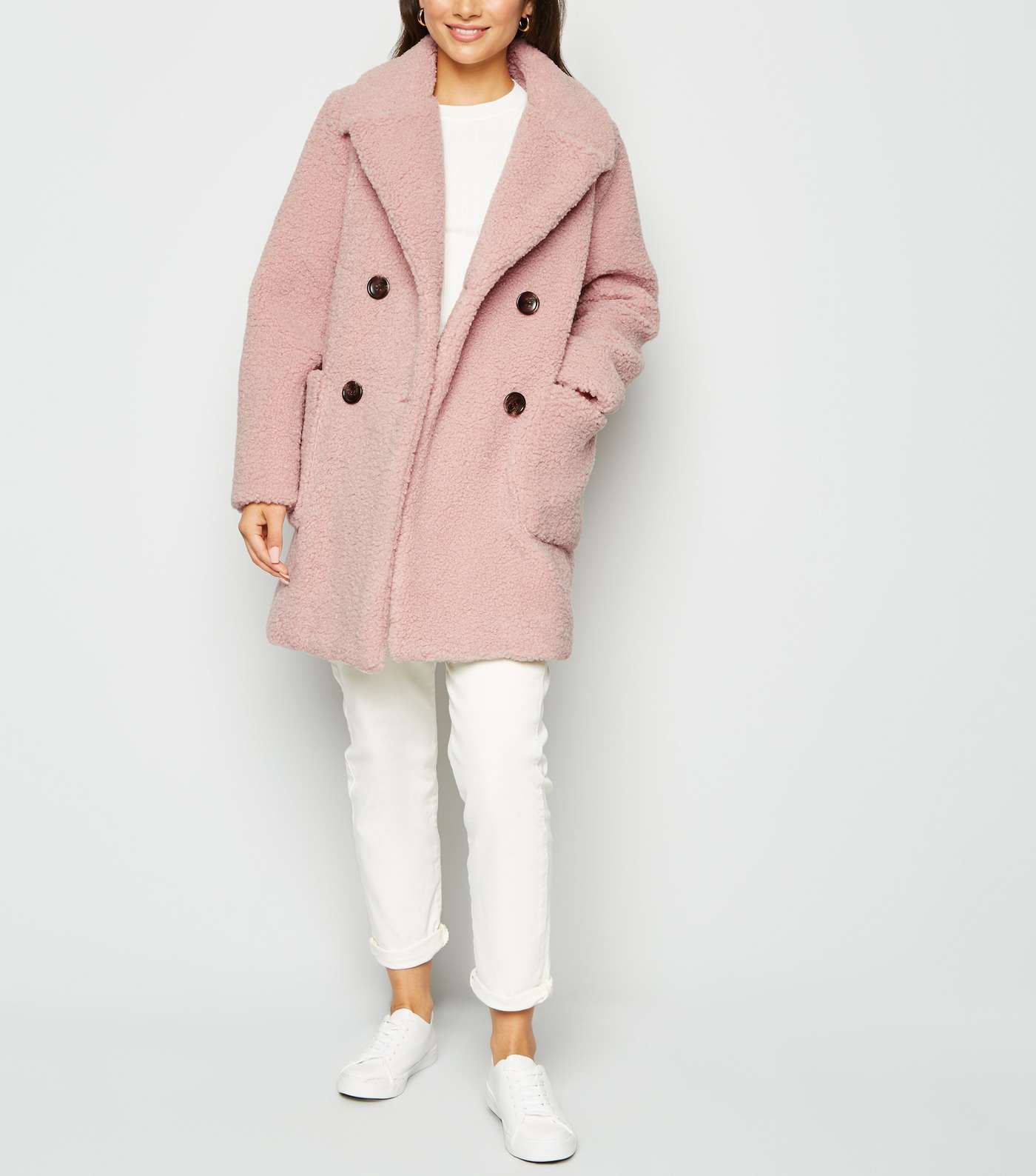 Petite Pale Pink Teddy Coat Image 2