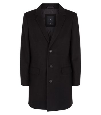 Image of Black Double Pocket Overcoat New Look