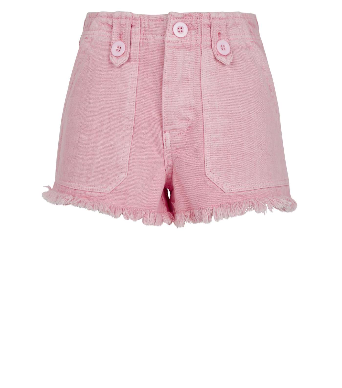 Girls Pink Denim Utility Shorts  Image 4