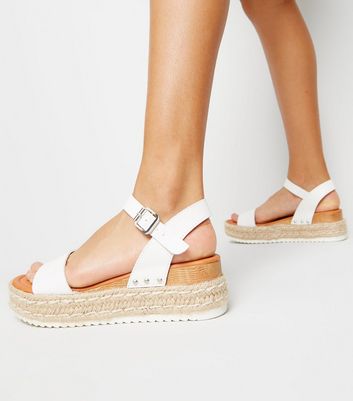 White Leather-Look Flatform Sandals 