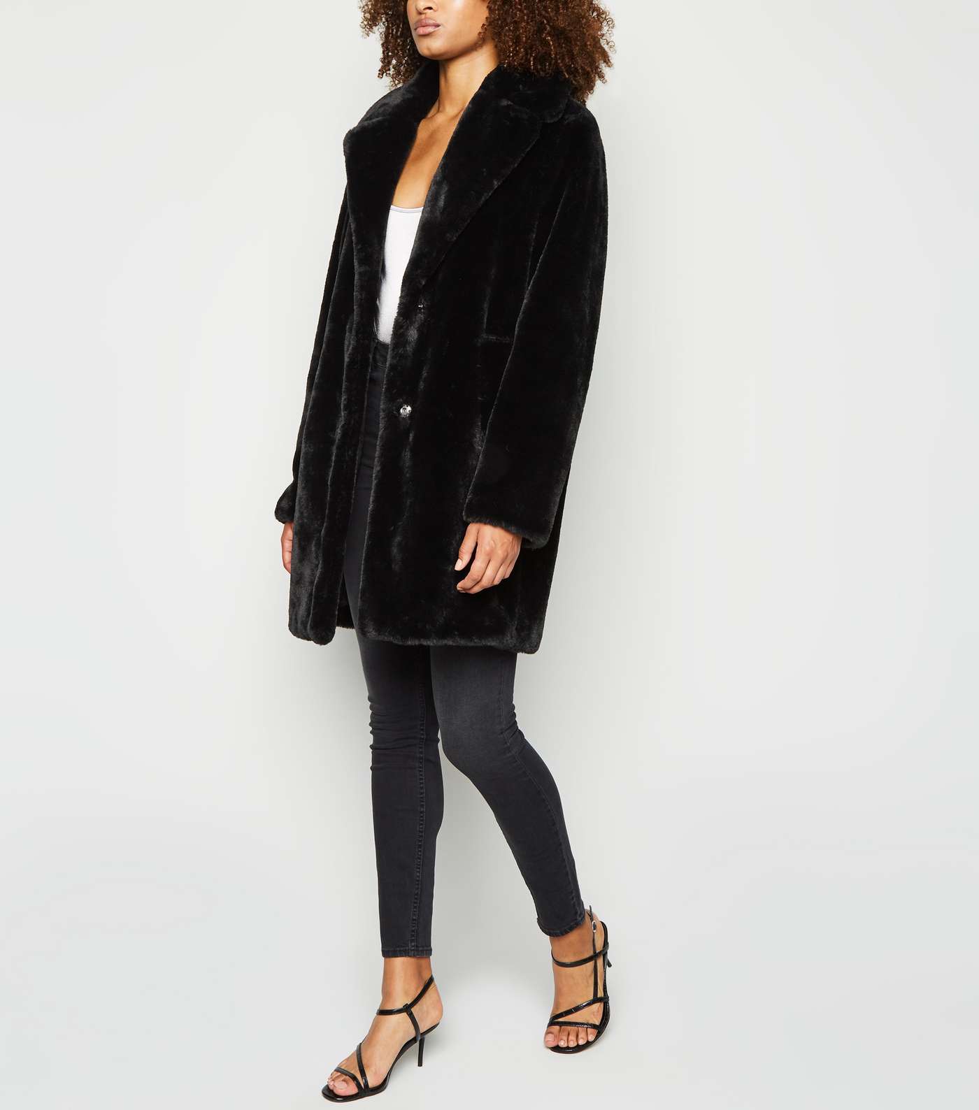 Tall Black Faux Fur Coat Image 2