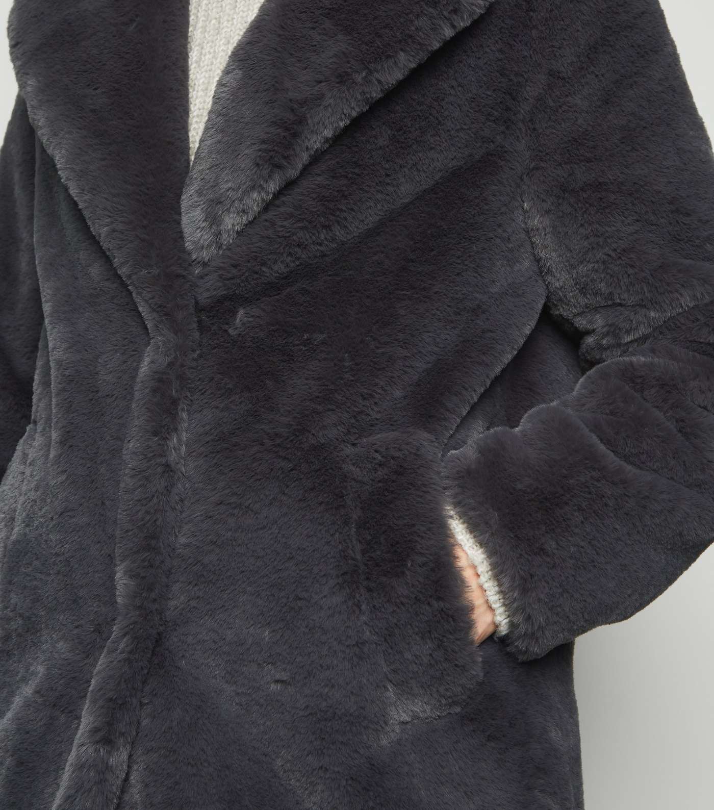 Tall Dark Grey Faux Fur Coat Image 5