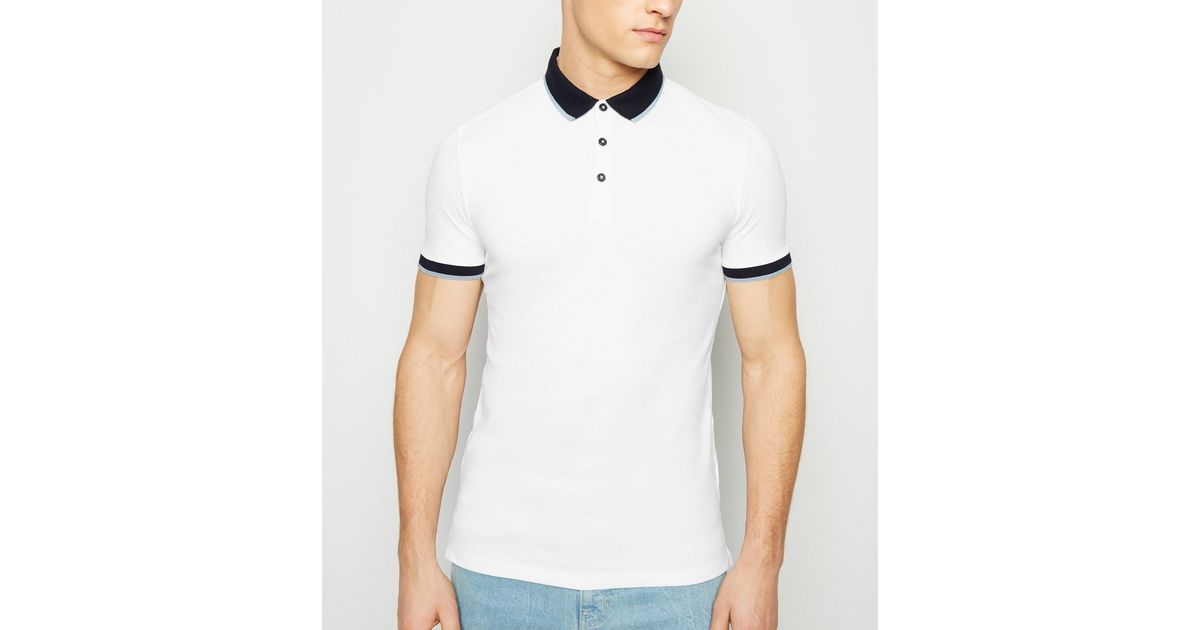 White Tipped Muscle Fit Polo Shirt New Look