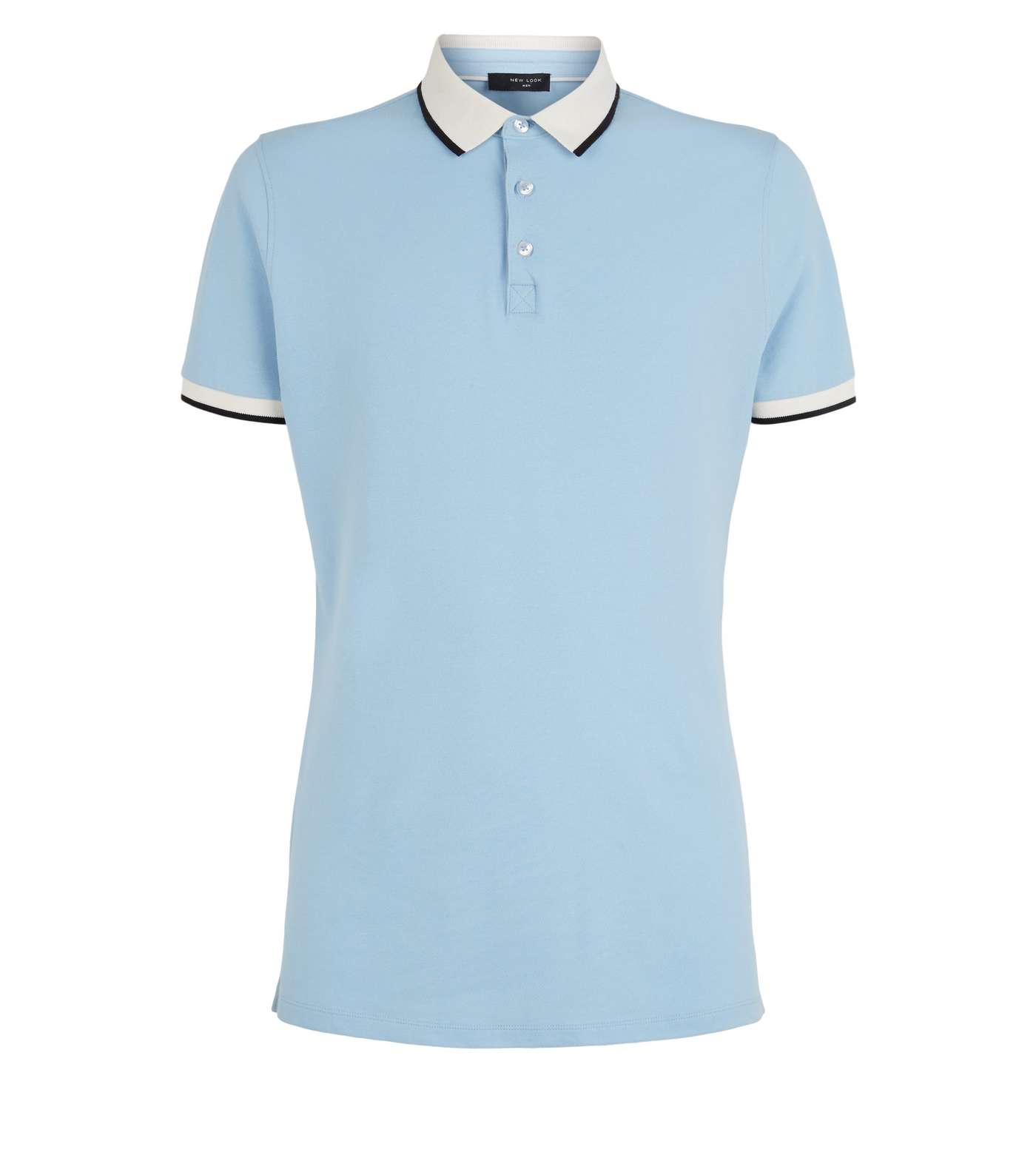 Pale Blue Tipped Muscle Fit Polo Shirt Image 4