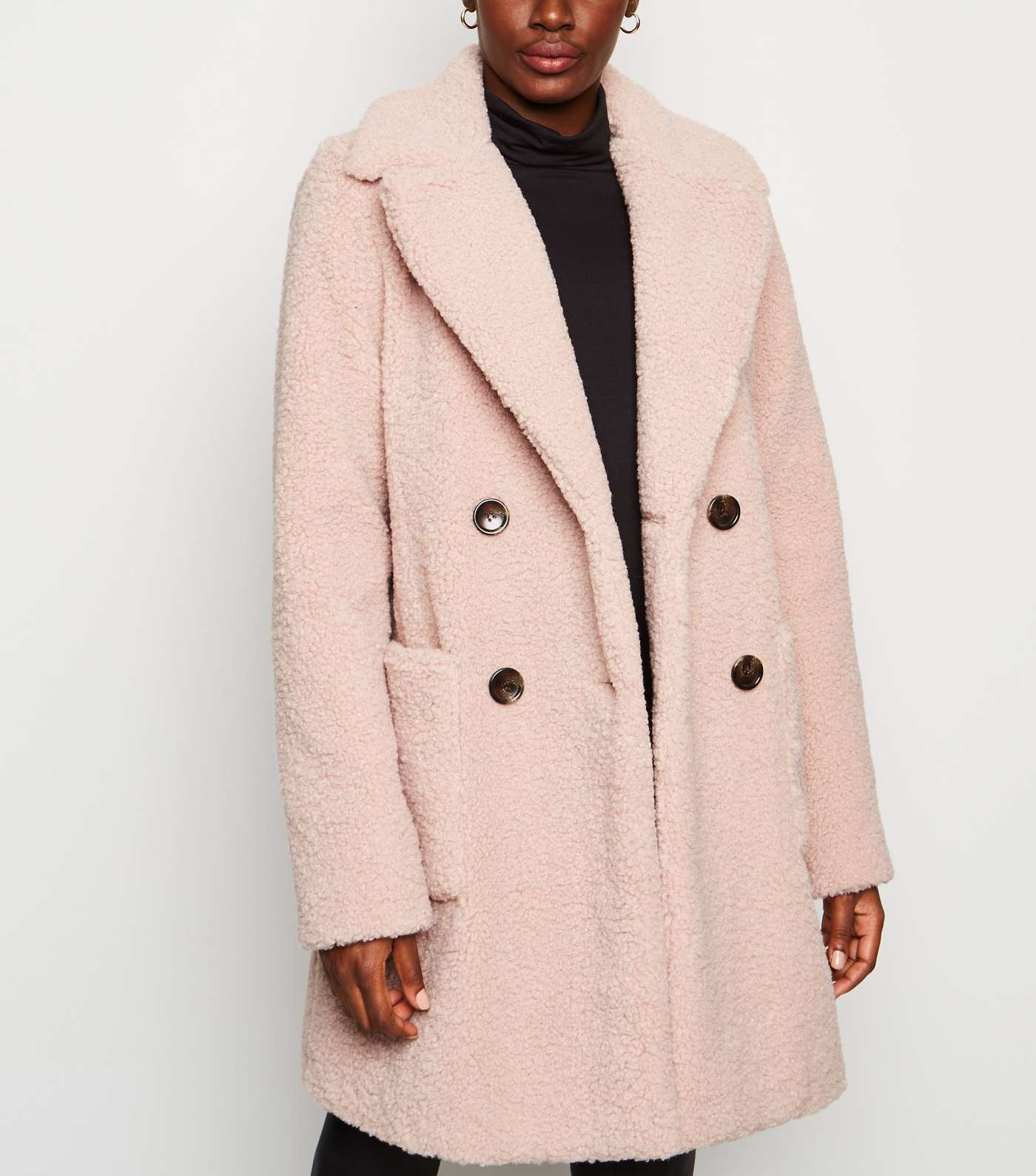Tall Pale Pink Longline Teddy Coat