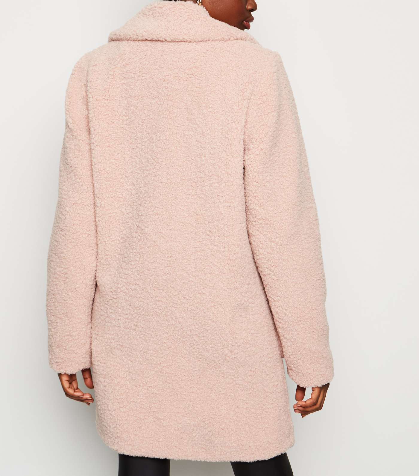 Tall Pale Pink Longline Teddy Coat Image 3