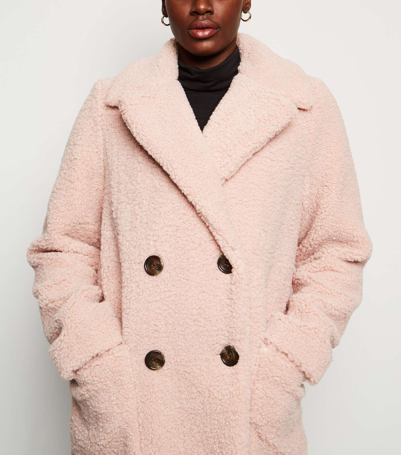 Tall Pale Pink Longline Teddy Coat Image 5
