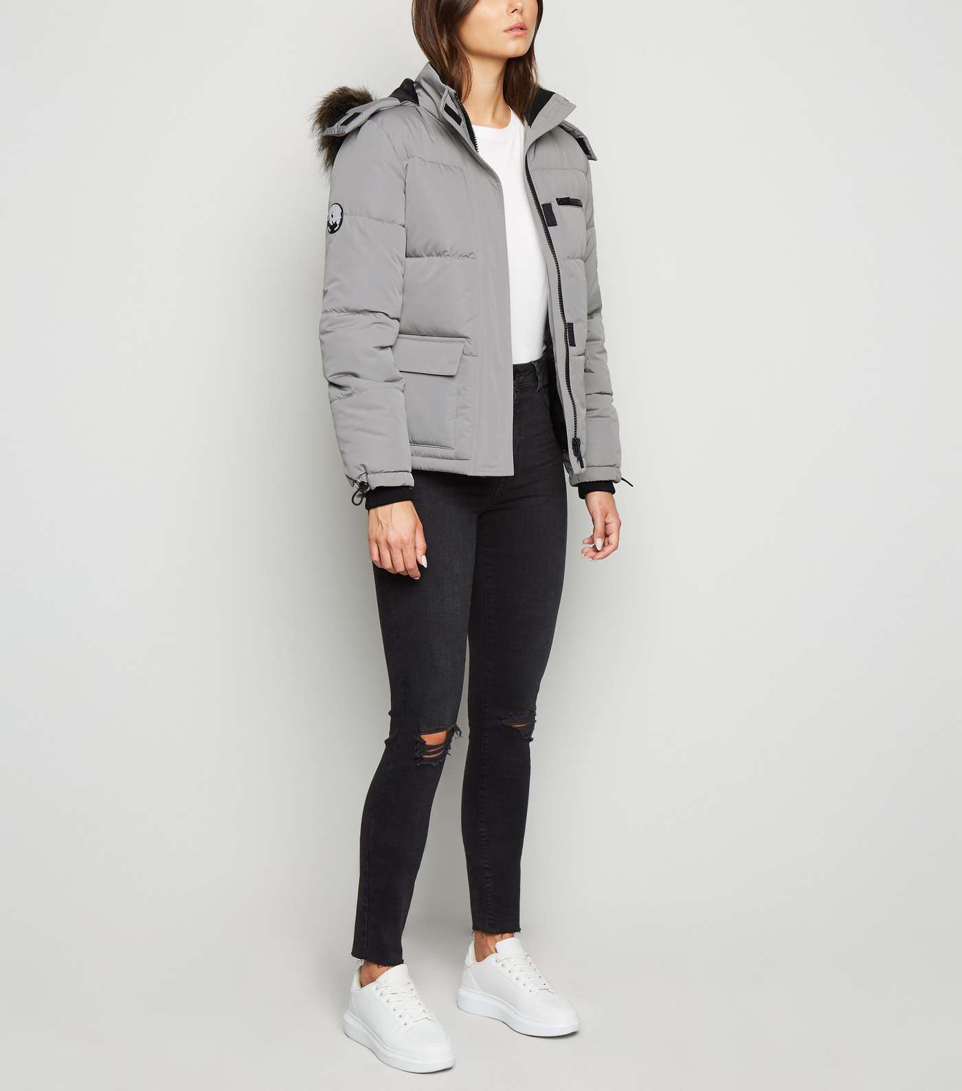 Tall Pale Grey Puffer Jacket Image 2