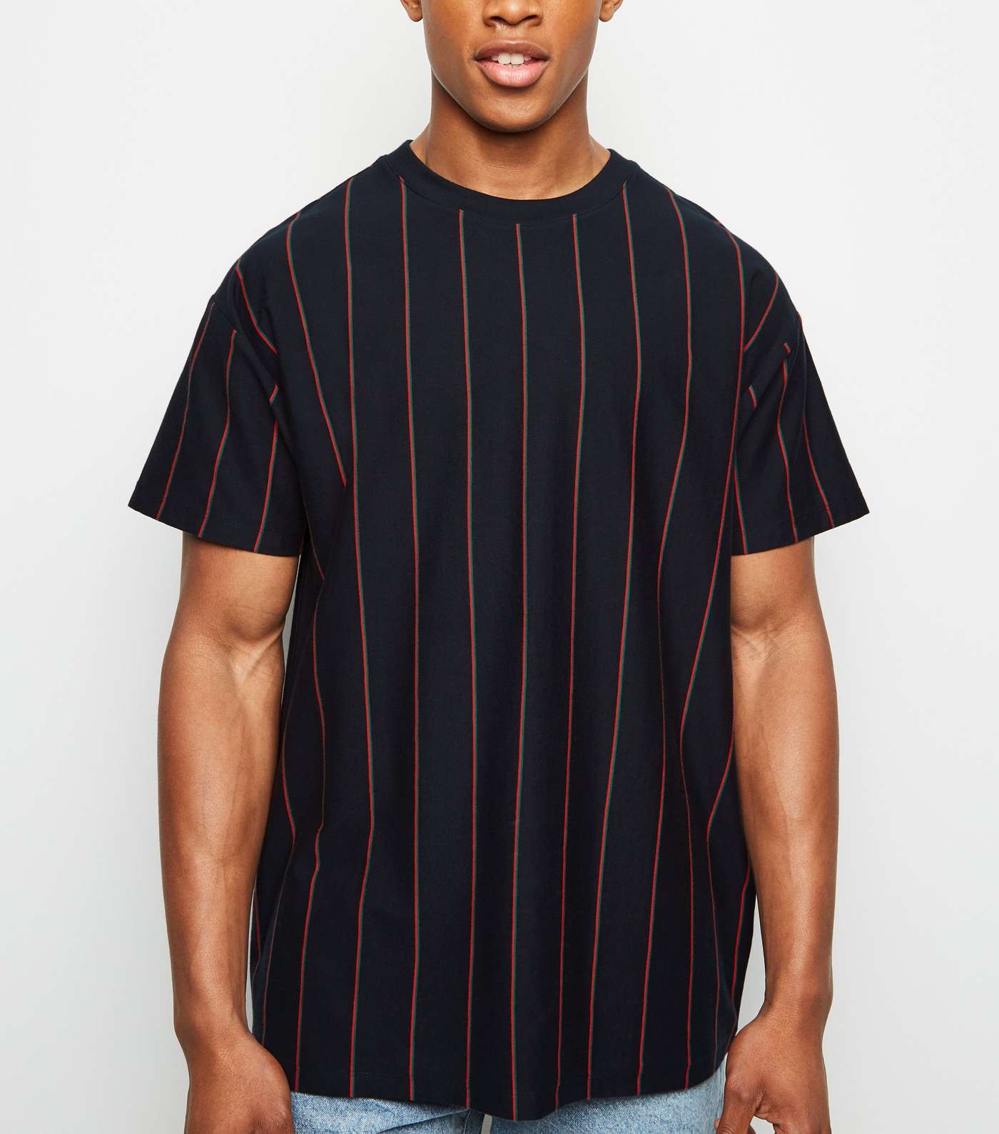 Navy Vertical Stripe Short Sleeve T-Shirt