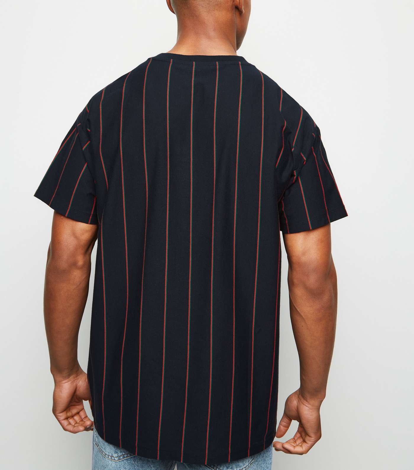 Navy Vertical Stripe Short Sleeve T-Shirt Image 3