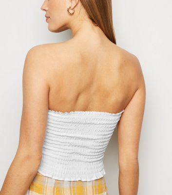 Image of Off White Shirred Bandeau Top New Look
