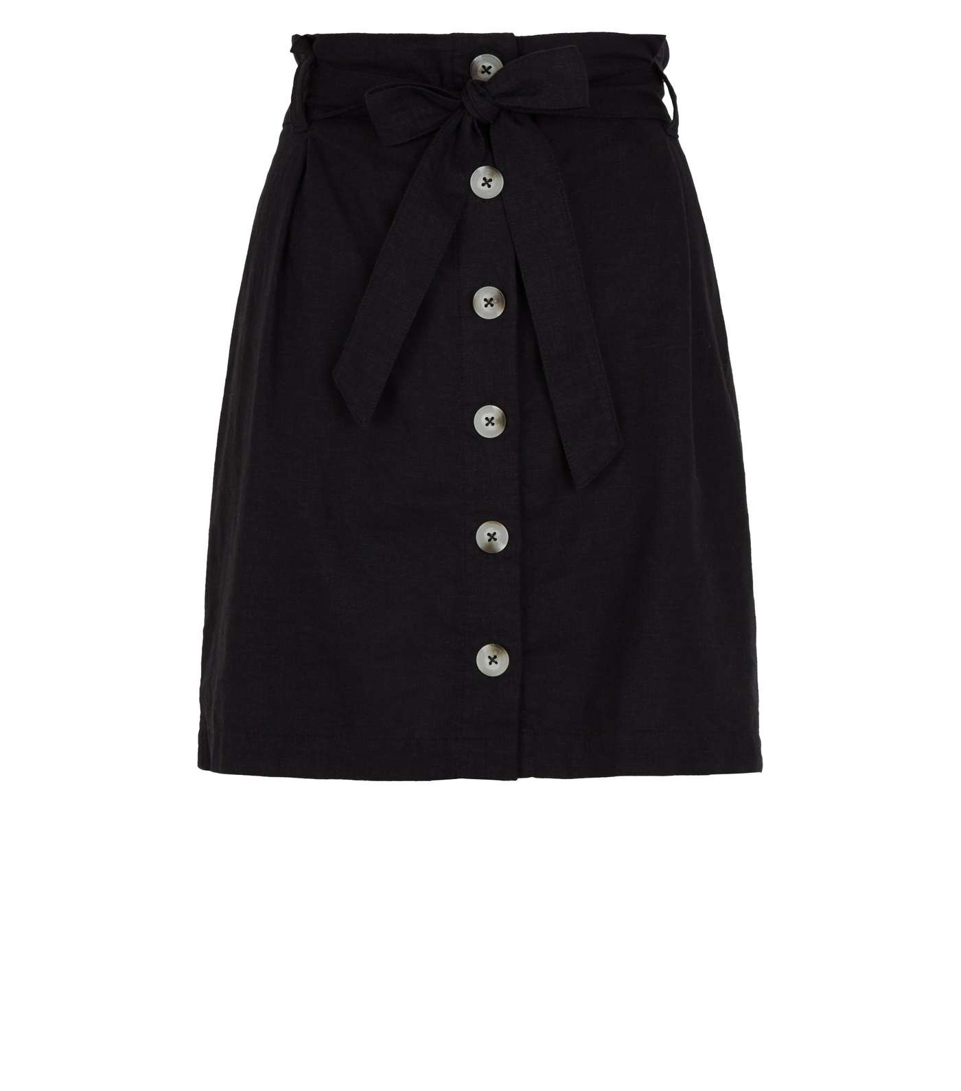 Black Linen Blend High Waist Mini Skirt Image 4