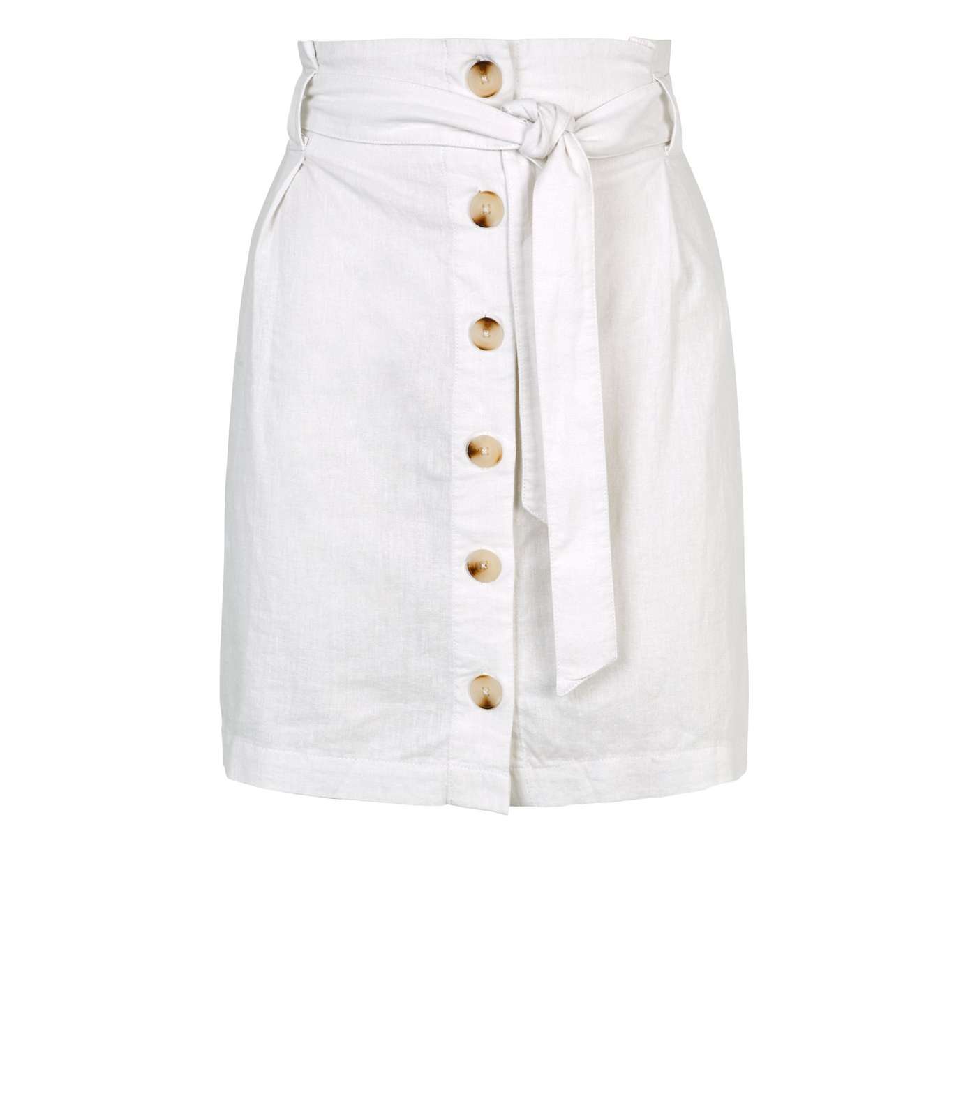 White Linen Blend High Waist Mini Skirt Image 4