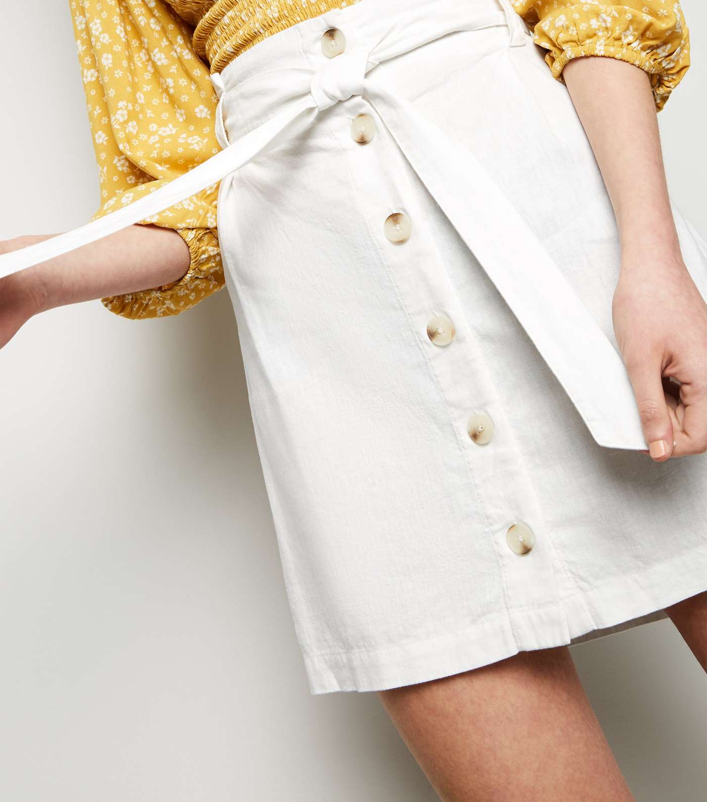 White Linen Blend High Waist Mini Skirt Image 2