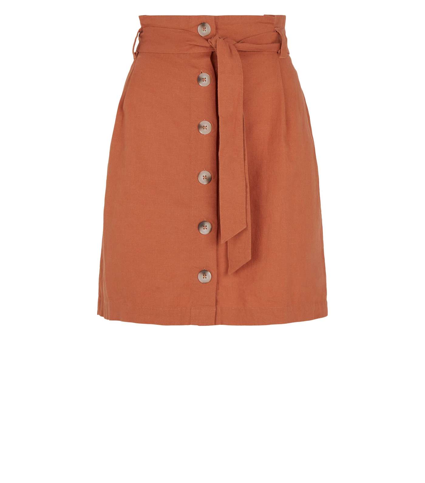 Rust Linen Blend High Waist Mini Skirt Image 4