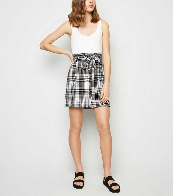 Black Check High Waist Mini Skirt
