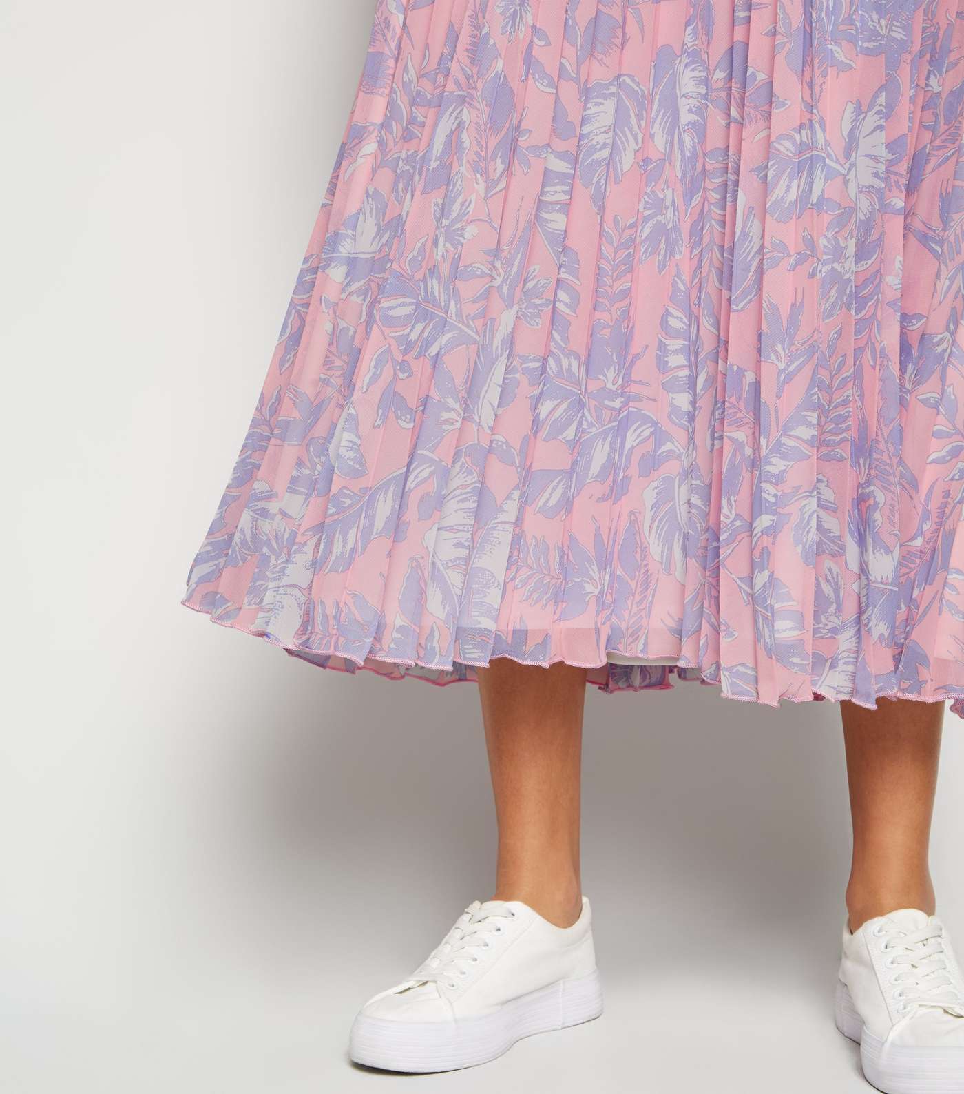 Pink Tropical Pleated Midi Skirt Image 5