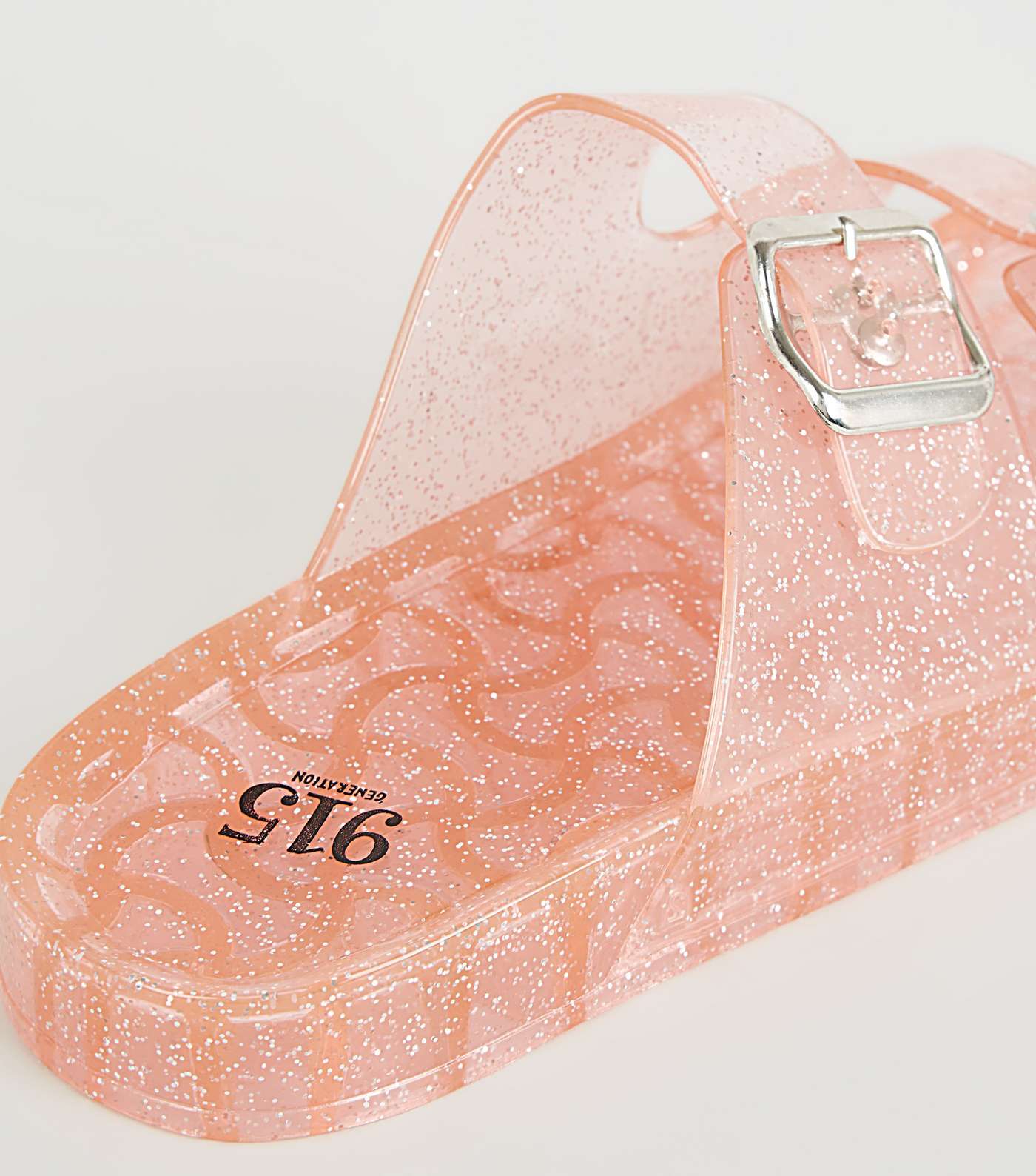 Girls Pink Glitter 2 Strap Jelly Sliders Image 4