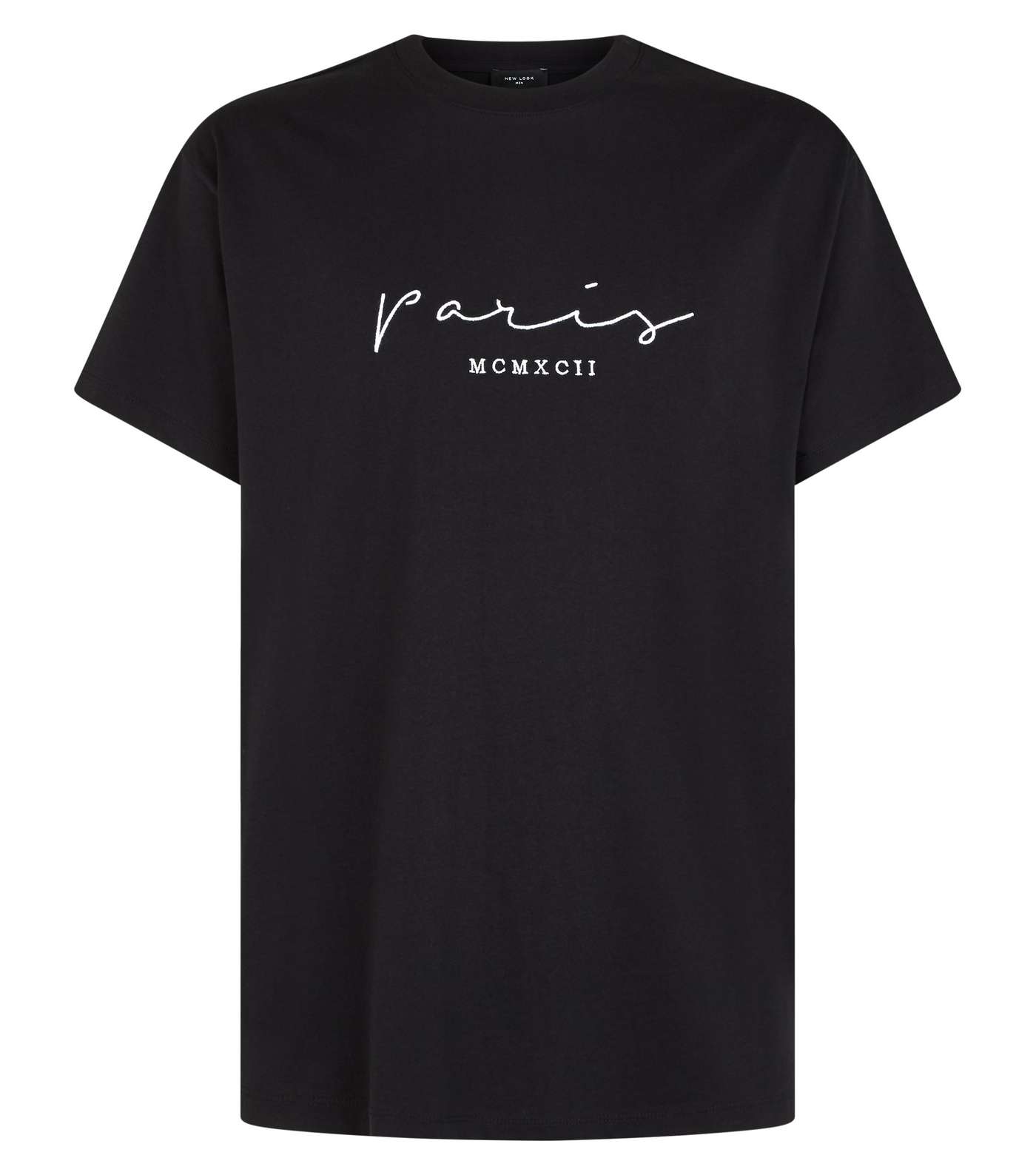 Black Paris Embroidered Slogan Oversized T-Shirt Image 4