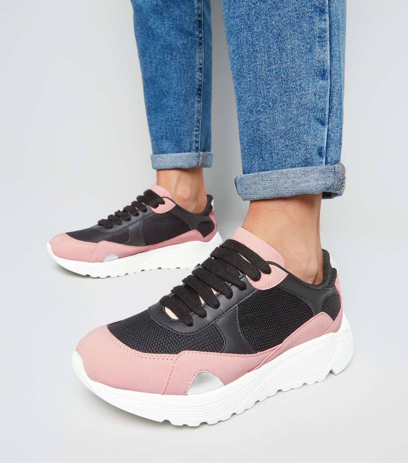 Black Colour Block Chunky Trainers Image 2