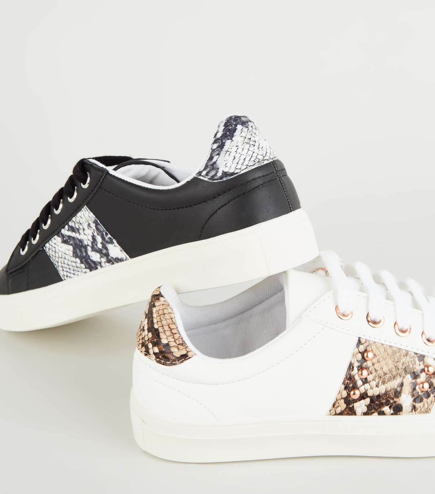 White Faux Snake Panel Lace Up Trainers Image 4