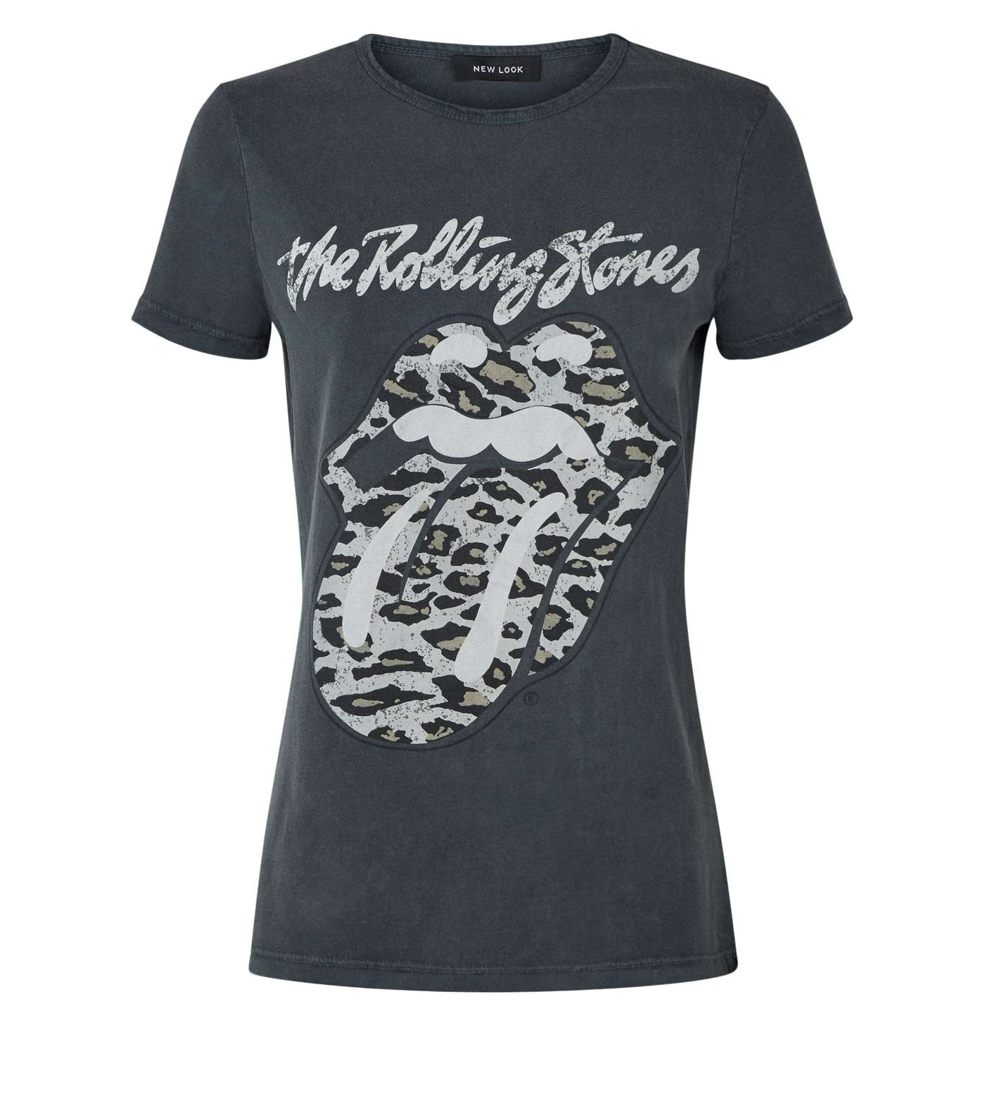 Grey Rolling Stones Leopard Print Logo T-Shirt Image 4
