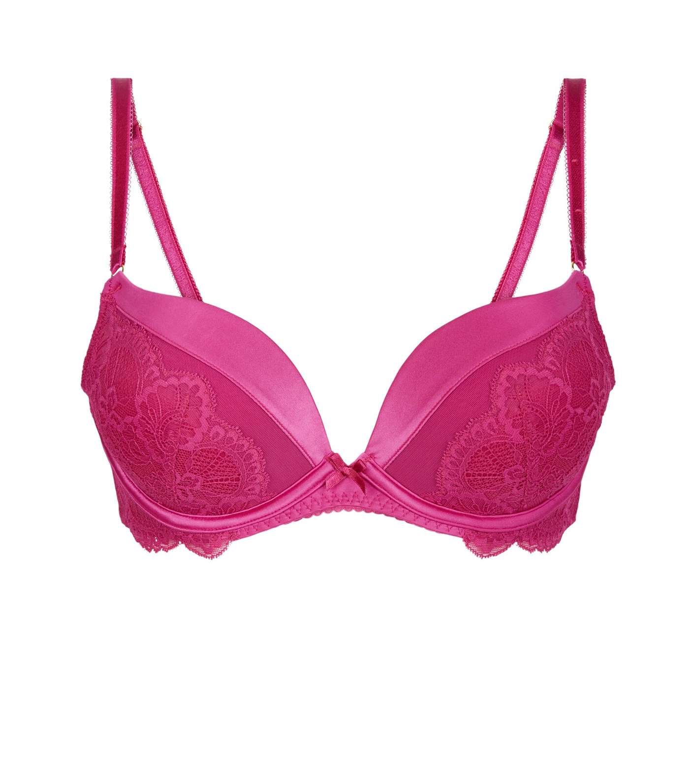 Bright Pink Satin Lace Push-Up Bra Image 3