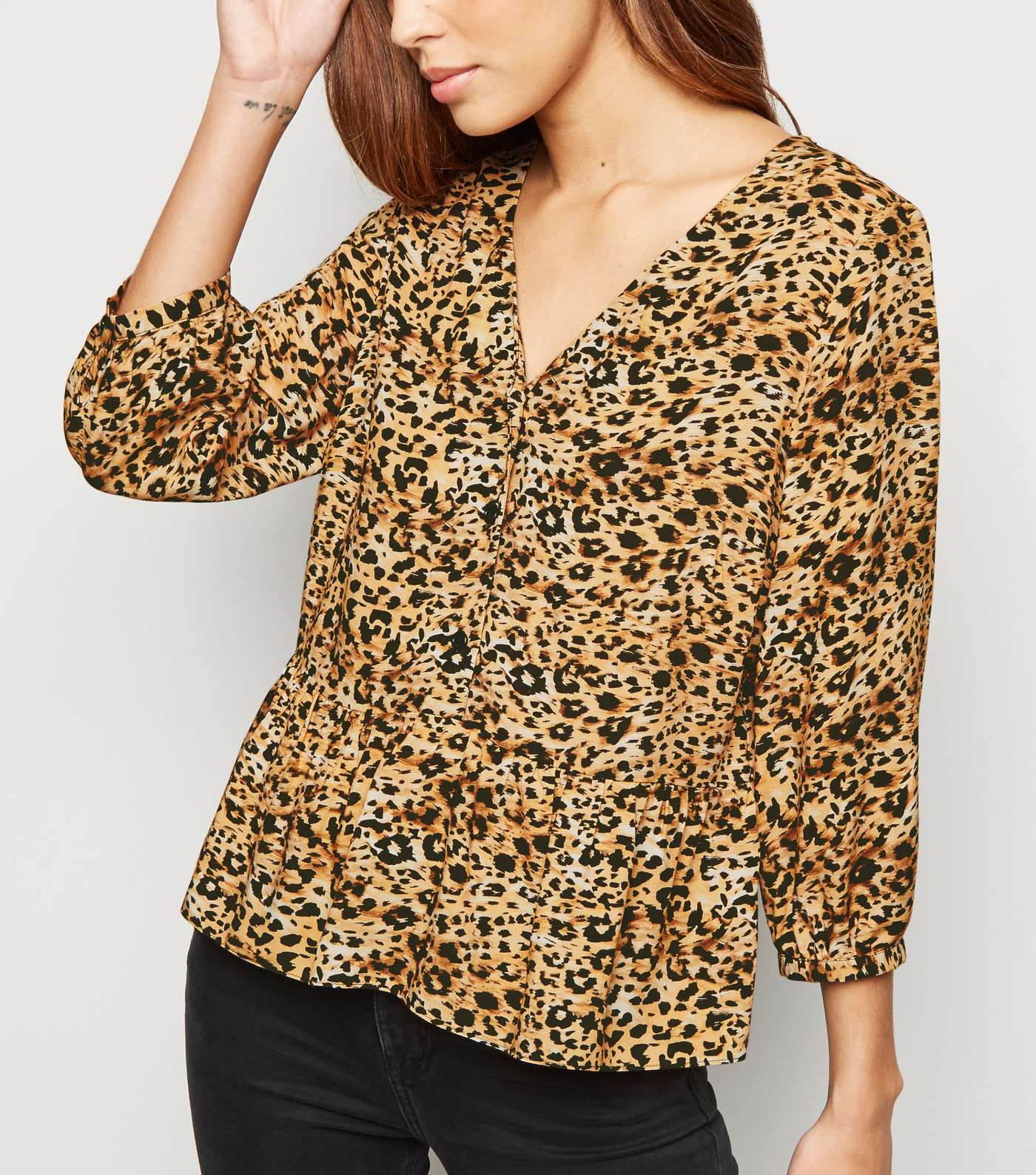 Brown Leopard Print Button Up Top