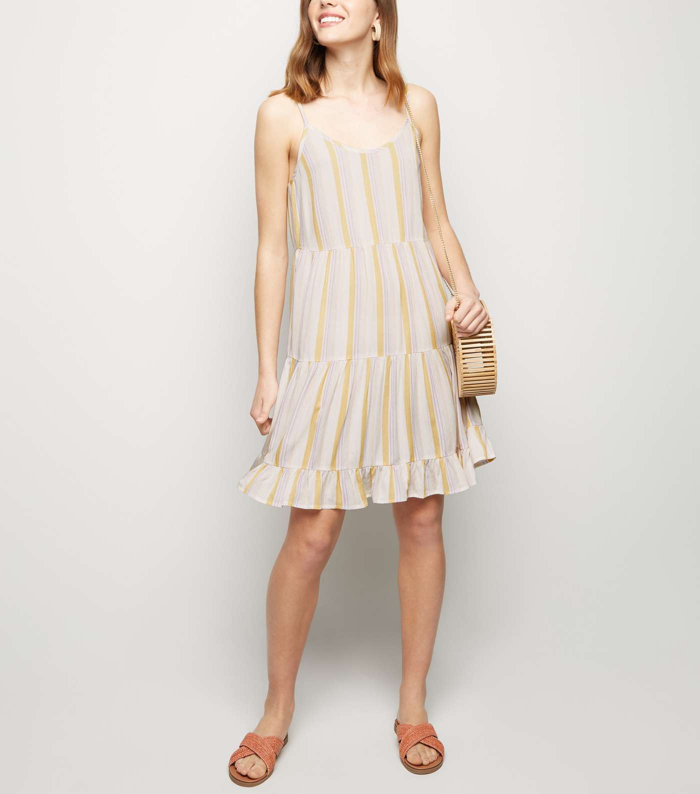 White Stripe Tiered Cheesecloth Sundress Image 2