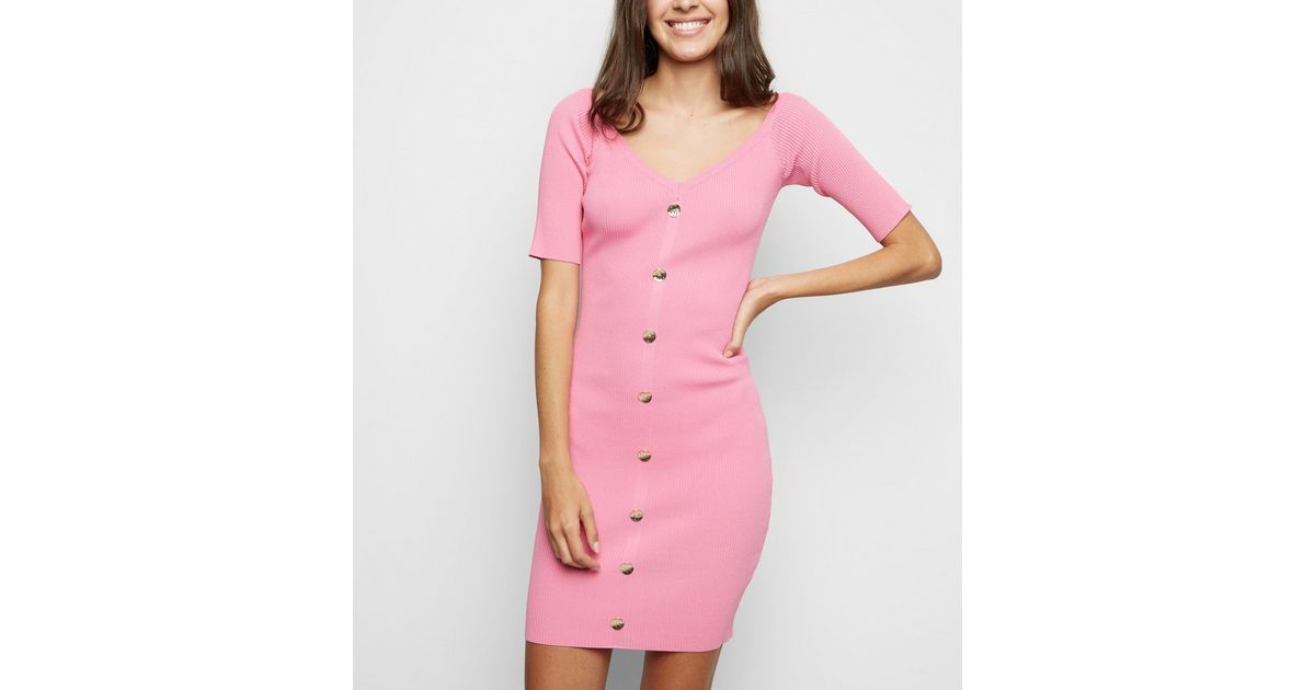 Pink Vanilla Figurbetontes Kleid Mit Knopfleiste In Rosa New Look