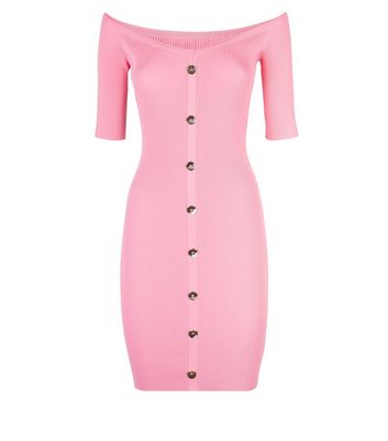 pink button front dress