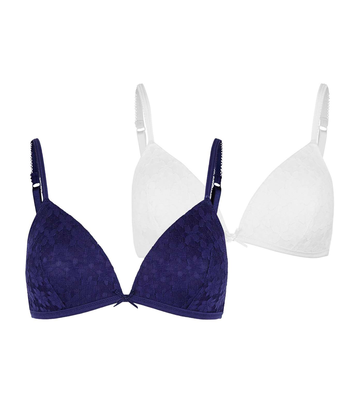 Girls 2 Pack Navy and White Lace Triangle Bras