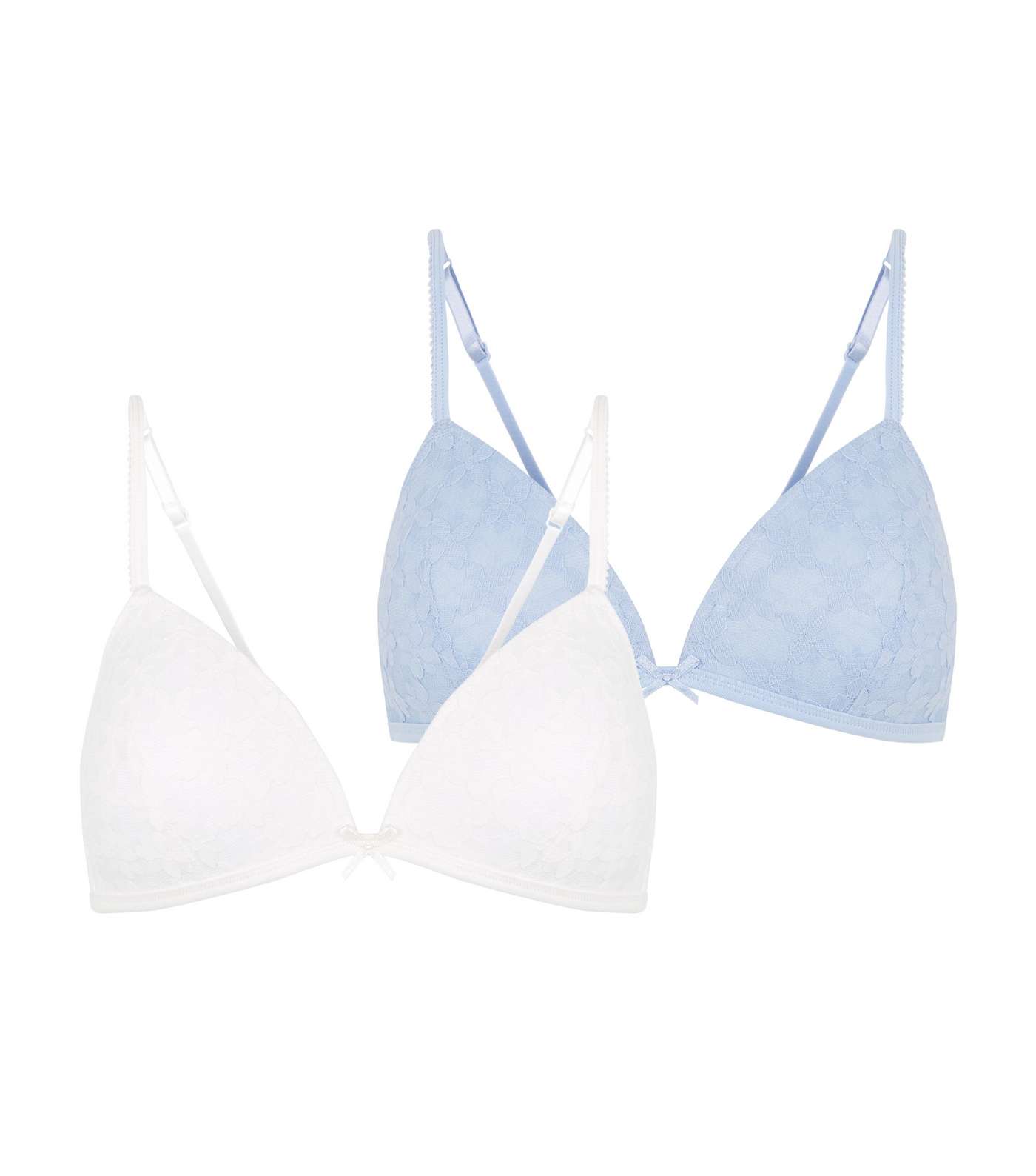 Girls 2 Pack Pale Blue Lace Triangle Bras