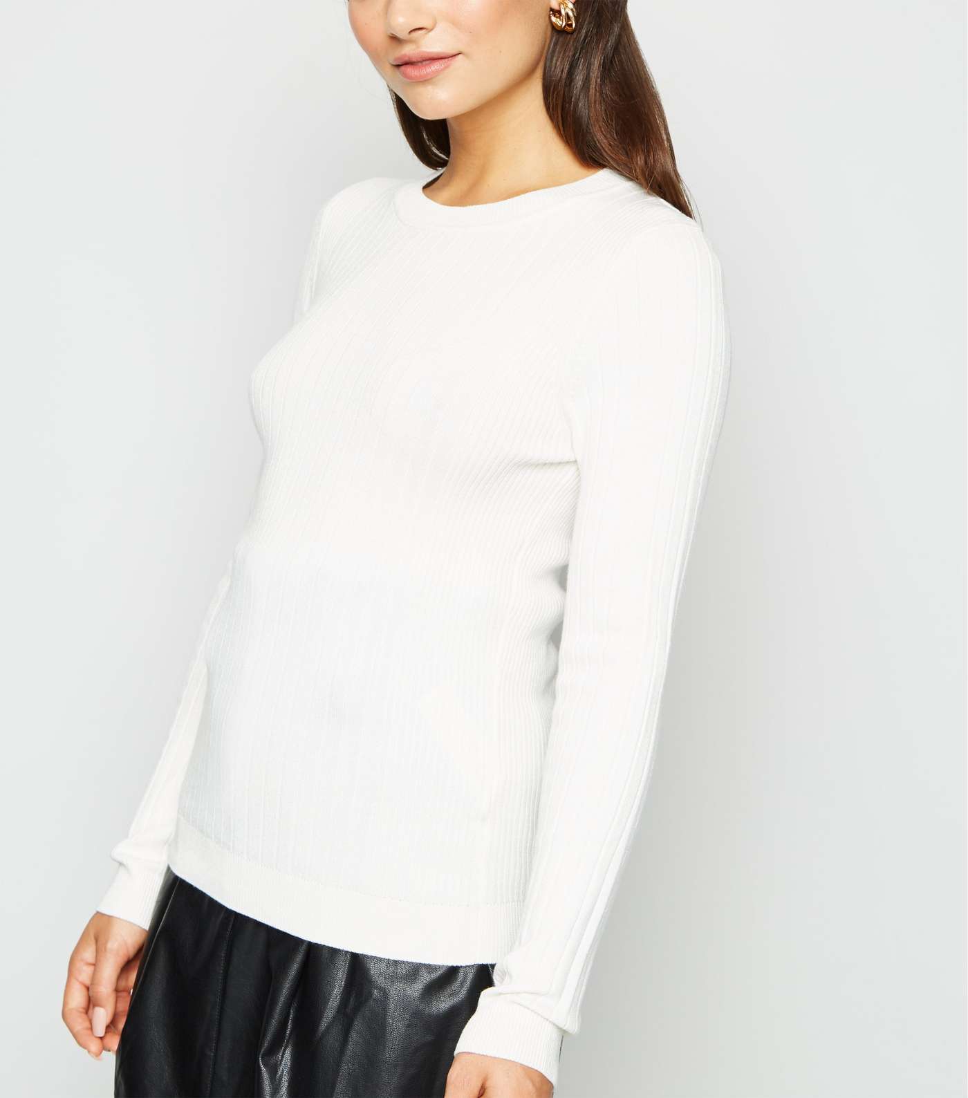 Petite Off White Ribbed Knit Jumper