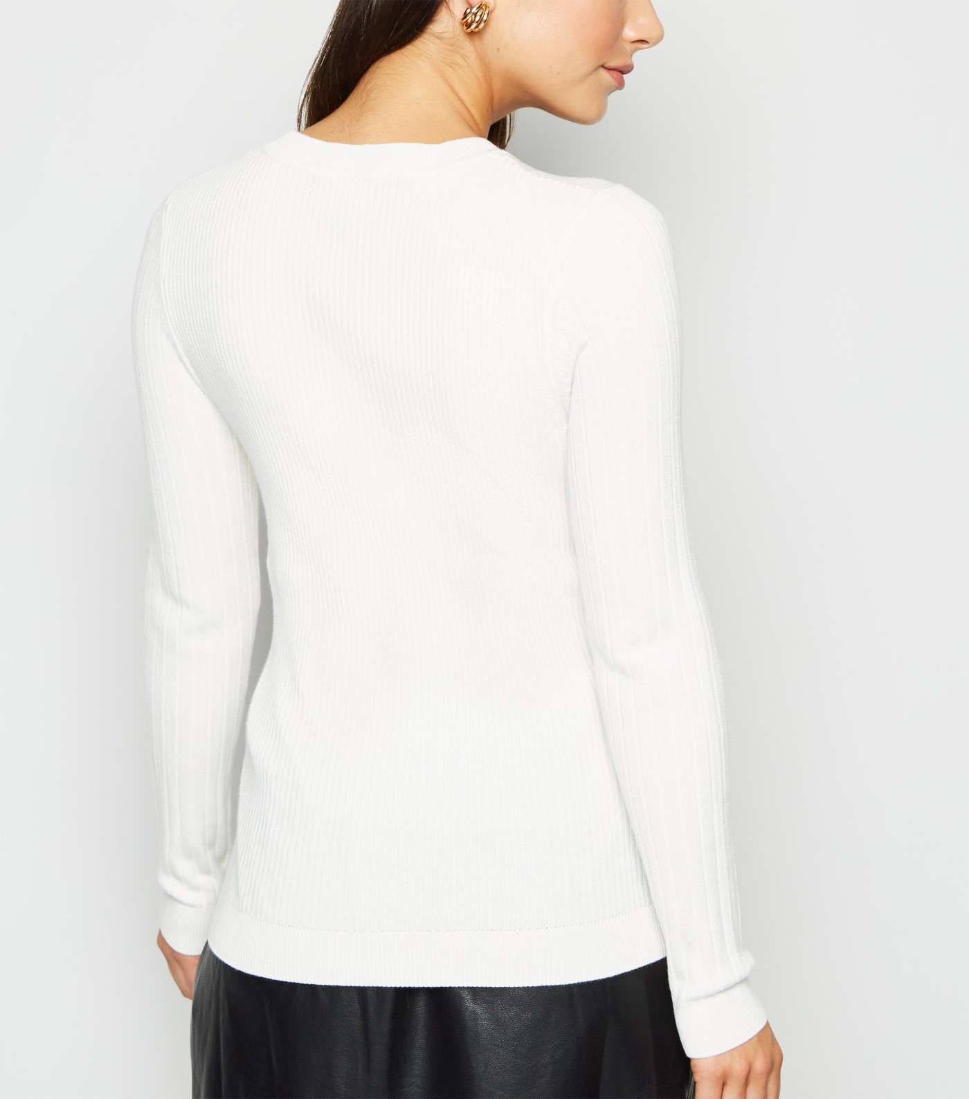 Petite Off White Ribbed Knit Jumper Image 3