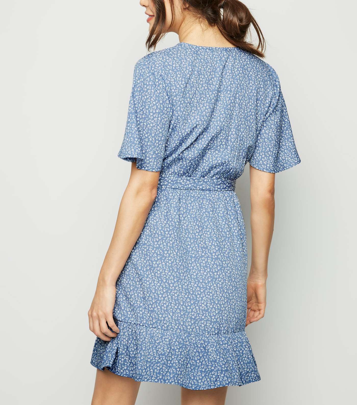 Blue Ditsy Floral Frill Wrap Dress  Image 3