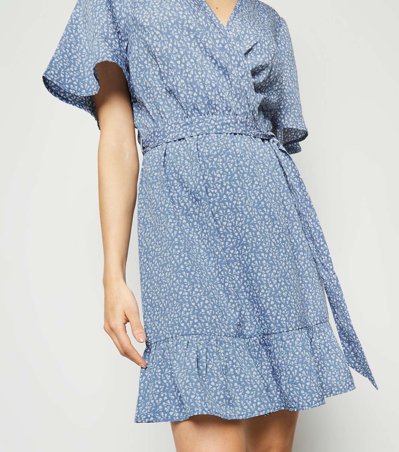 Blue Ditsy Floral Frill Wrap Dress  Image 5