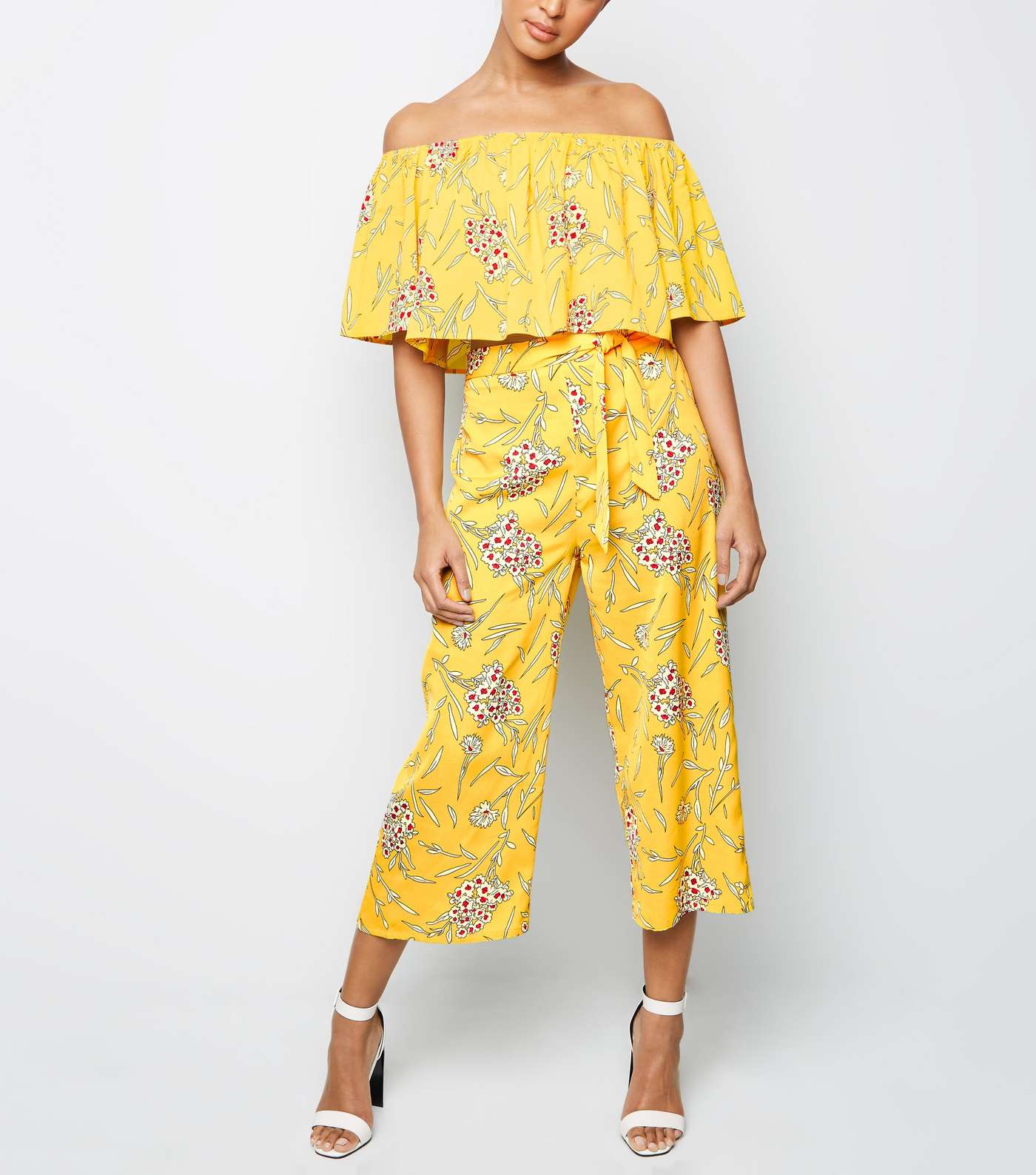 Cameo Rose Yellow Floral Belted Culottes 