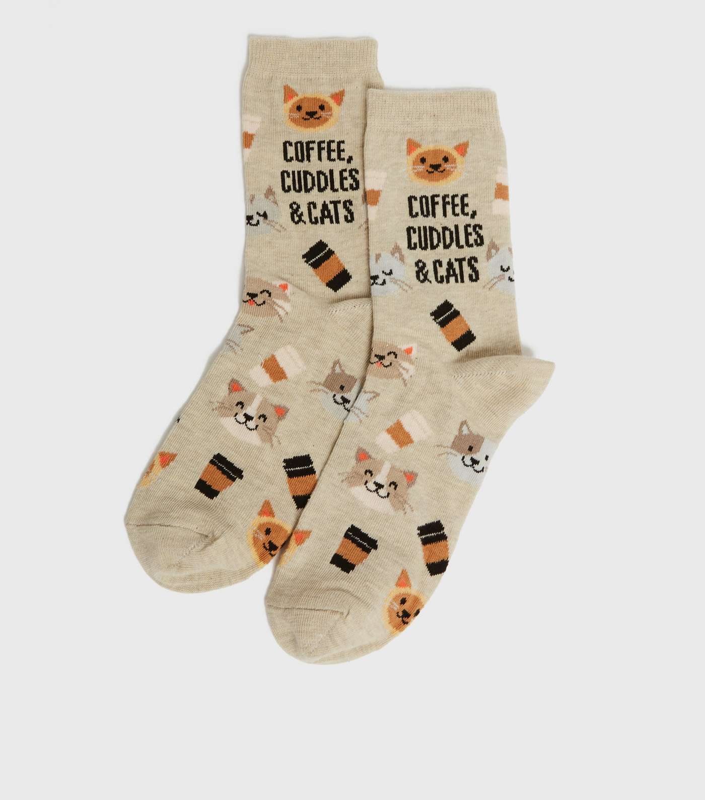 Cream Coffee Cuddles And Cats Socks