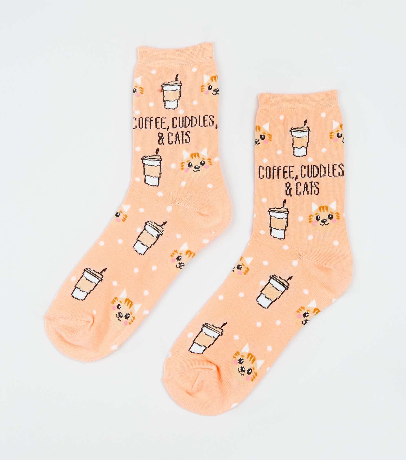Coral Coffee Cuddles and Cats Socks