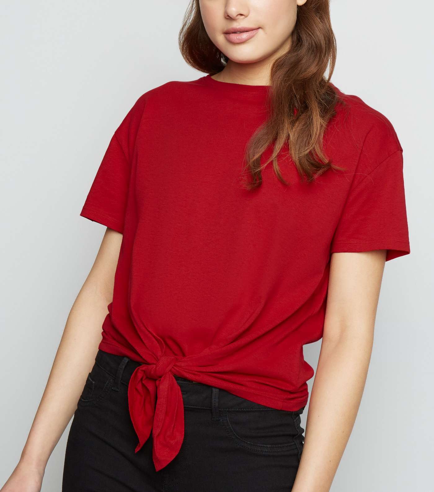 Dark Red Organic Cotton Tie Front T-Shirt