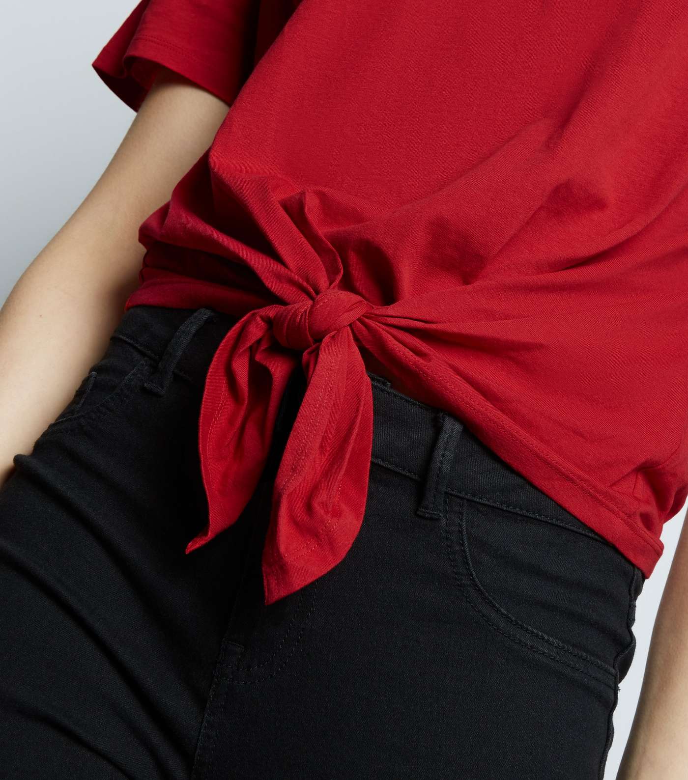 Dark Red Organic Cotton Tie Front T-Shirt Image 3