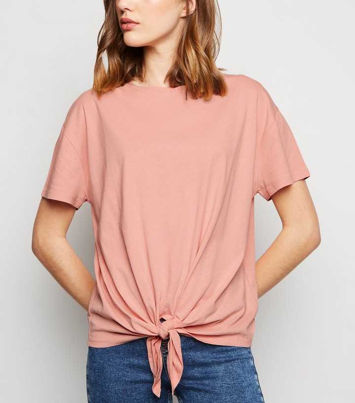 Coral Organic Cotton Tie Front T-Shirt